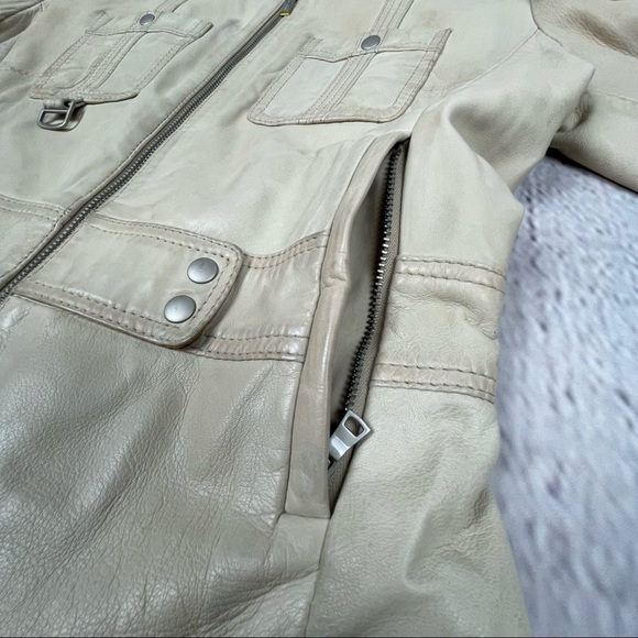 KENNETH COLE REACTION leather beige moto jacket size S - Picture 5 of 14